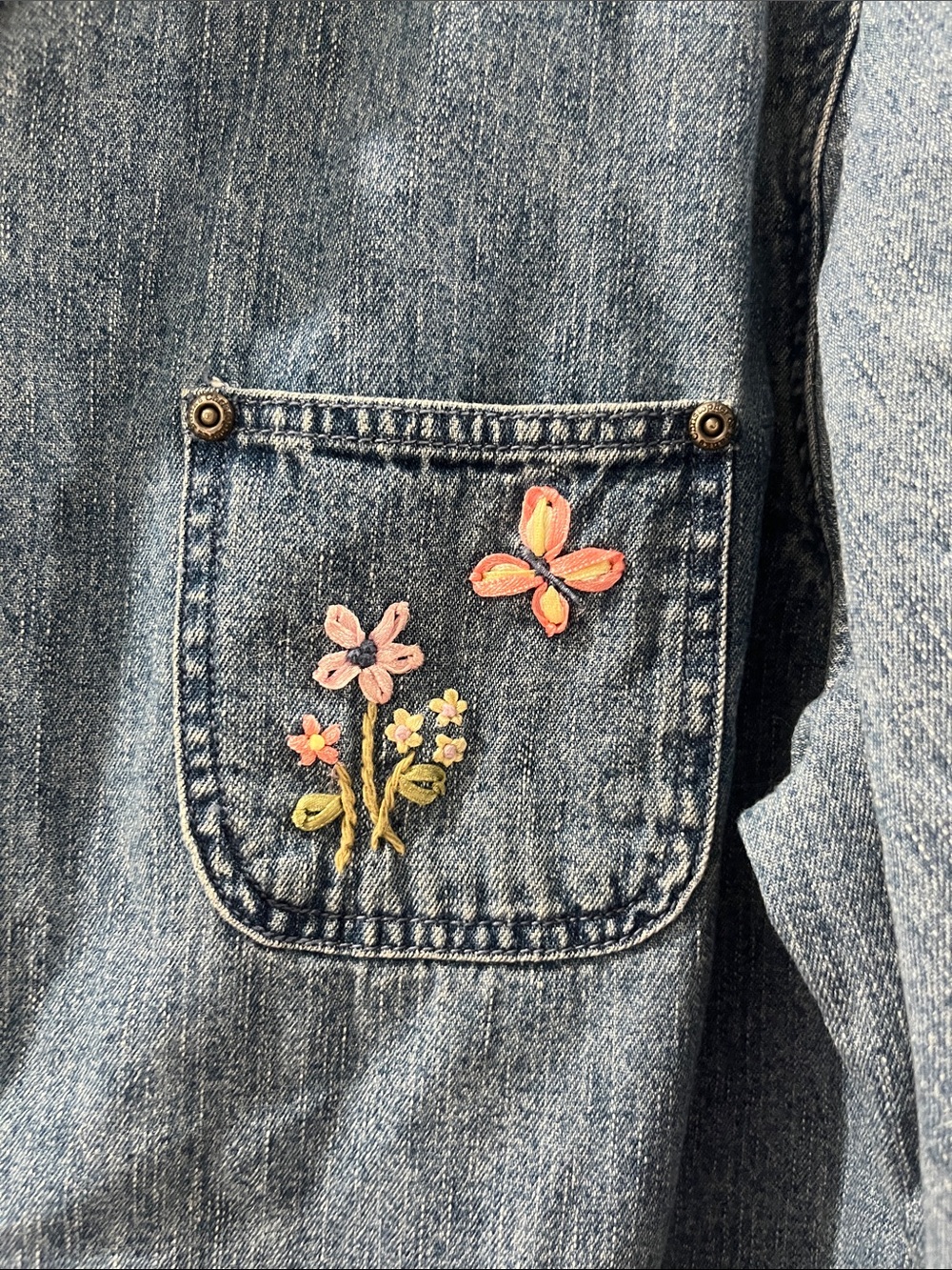 Grandmacore Gardencore Eclectic Embroidered Ribbon Light Weight Denim Jacket L - Picture 5 of 12